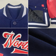 Load image into Gallery viewer, Custom Navy Red-White Bomber Full-Snap Varsity Letterman Two Tone Jacket
