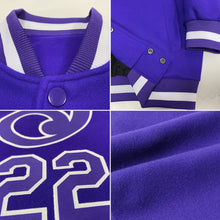 Загрузить изображение в средство просмотра галереи, Custom Purple Purple-White Bomber Full-Snap Varsity Letterman Jacket
