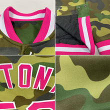 Laden Sie das Bild in den Galerie-Viewer, Custom Camo Pink-White Bomber Full-Snap Varsity Letterman Salute To Service Jacket
