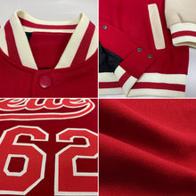 Load image into Gallery viewer, Custom Red Red-Cream Bomber Full-Snap Varsity Letterman Two Tone Jacket
