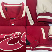 Load image into Gallery viewer, Custom Crimson Crimson Cream-Maroon Bomber Full-Snap Varsity Letterman Two Tone Jacket
