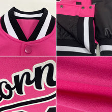 Загрузить изображение в средство просмотра галереи, Custom Pink Black-White Bomber Full-Snap Varsity Letterman Two Tone Jacket
