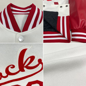 Custom White Red Bomber Full-Snap Varsity Letterman Two Tone Jacket