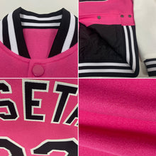 Charger l&#39;image dans la galerie, Custom Pink Black-White Bomber Full-Snap Varsity Letterman Two Tone Jacket
