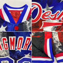 Charger l&#39;image dans la galerie, Custom White Royal-Red American Flag Fashion 3D Bomber Full-Snap Varsity Letterman Jacket
