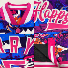 Laden Sie das Bild in den Galerie-Viewer, Custom Graffiti Pattern Pink-White Words 3D Bomber Full-Snap Varsity Letterman Jacket
