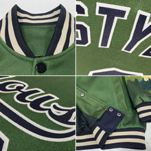 Laden Sie das Bild in den Galerie-Viewer, Custom Olive Black-Cream Camo Sleeves 3D Pattern Design Bomber Full-Snap Varsity Letterman Salute To Service Jacket
