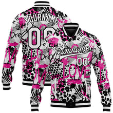 Load image into Gallery viewer, Custom Graffiti Pattern White-Black Scratch 3D Bomber Full-Snap Varsity Letterman Jacket
