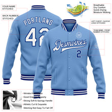 Загрузить изображение в средство просмотра галереи, Custom Light Blue White-Royal Bomber Full-Snap Varsity Letterman Jacket
