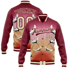 Laden Sie das Bild in den Galerie-Viewer, Custom Maroon Cream Heron 3D Pattern Design Bomber Full-Snap Varsity Letterman Jacket
