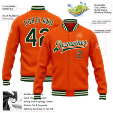 Load image into Gallery viewer, Custom Orange Green-Cream Bomber Full-Snap Varsity Letterman Jacket
