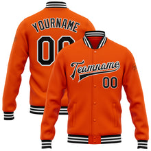 Load image into Gallery viewer, Custom Orange Black-White Bomber Full-Snap Varsity Letterman Jacket
