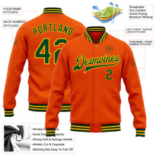 Load image into Gallery viewer, Custom Orange Green-Gold Bomber Full-Snap Varsity Letterman Jacket
