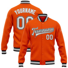 Load image into Gallery viewer, Custom Orange White Black-Gray Bomber Full-Snap Varsity Letterman Jacket
