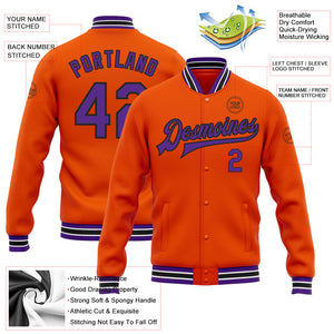 Custom Orange Purple-Black Bomber Full-Snap Varsity Letterman Jacket