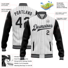 Laden Sie das Bild in den Galerie-Viewer, Custom White Black Pinstripe Gray Bomber Full-Snap Varsity Letterman Two Tone Jacket
