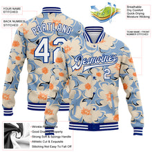 Load image into Gallery viewer, Custom Graffiti Pattern White-Royal Flower Pastoral Style 3D Bomber Full-Snap Varsity Letterman Jacket
