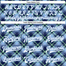 Загрузить изображение в средство просмотра галереи, Custom Light Blue Navy-Neon Green Check Board 3D Pattern Design Bomber Full-Snap Varsity Letterman Jacket
