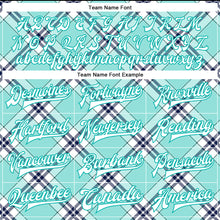 Загрузить изображение в средство просмотра галереи, Custom Ice Blue Aqua-Navy Check Board 3D Pattern Design Bomber Full-Snap Varsity Letterman Jacket
