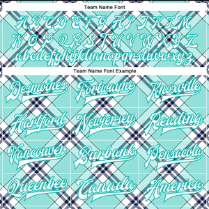Custom Ice Blue Aqua-Navy Check Board 3D Pattern Design Bomber Full-Snap Varsity Letterman Jacket