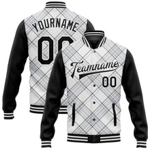 Загрузить изображение в средство просмотра галереи, Custom White Black Check Board 3D Pattern Design Bomber Full-Snap Varsity Letterman Jacket
