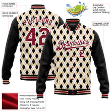 Загрузить изображение в средство просмотра галереи, Custom City Cream Crimson-Black Check Board 3D Pattern Design Bomber Full-Snap Varsity Letterman Jacket
