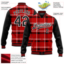 Load image into Gallery viewer, Custom Red Black-White Classic Western Plaid 3D Pattern Design Bomber Full-Snap Varsity Letterman Jacket
