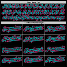 Load image into Gallery viewer, Custom Black Pink-Teal Bomber Full-Snap Varsity Letterman Hoodie Jacket

