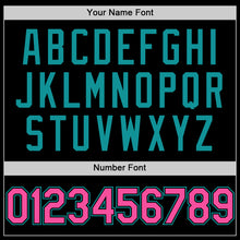 Load image into Gallery viewer, Custom Black Pink-Teal Bomber Full-Snap Varsity Letterman Hoodie Jacket
