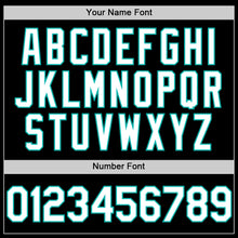 Load image into Gallery viewer, Custom Black White-Aqua Bomber Full-Snap Varsity Letterman Hoodie Jacket
