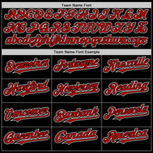 Load image into Gallery viewer, Custom Black Red-White Bomber Full-Snap Varsity Letterman Hoodie Jacket
