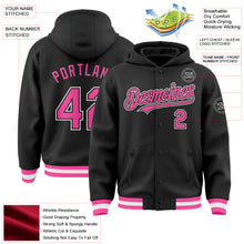 Load image into Gallery viewer, Custom Black Pink-White Bomber Full-Snap Varsity Letterman Hoodie Jacket
