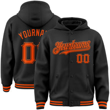 Загрузить изображение в средство просмотра галереи, Custom Black Orange Bomber Full-Snap Varsity Letterman Hoodie Jacket
