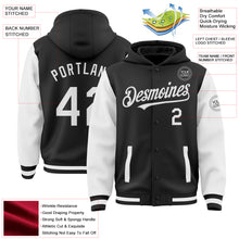Charger l&#39;image dans la galerie, Custom Black White Bomber Full-Snap Varsity Letterman Two Tone Hoodie Jacket
