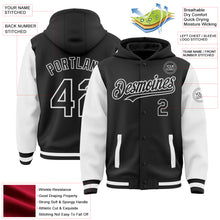 Load image into Gallery viewer, Custom Black White Bomber Full-Snap Varsity Letterman Two Tone Hoodie Jacket
