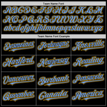 Load image into Gallery viewer, Custom Black Light Blue-Gold Bomber Full-Snap Varsity Letterman Two Tone Hoodie Jacket
