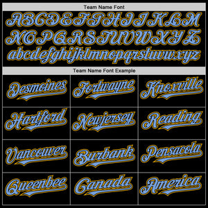 Custom Black Light Blue-Gold Bomber Full-Snap Varsity Letterman Two Tone Hoodie Jacket