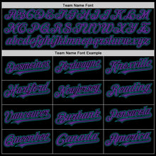Load image into Gallery viewer, Custom Black Purple-Teal Bomber Full-Snap Varsity Letterman Two Tone Hoodie Jacket
