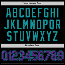 Load image into Gallery viewer, Custom Black Purple-Teal Bomber Full-Snap Varsity Letterman Two Tone Hoodie Jacket
