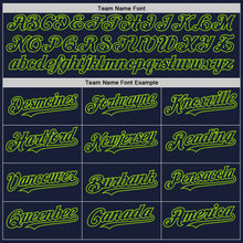 Load image into Gallery viewer, Custom Navy Neon Green Bomber Full-Snap Varsity Letterman Hoodie Jacket
