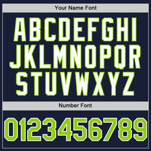 Load image into Gallery viewer, Custom Navy Neon Green-White Bomber Full-Snap Varsity Letterman Hoodie Jacket
