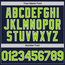 Load image into Gallery viewer, Custom Navy Neon Green-White Bomber Full-Snap Varsity Letterman Two Tone Hoodie Jacket
