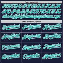 Load image into Gallery viewer, Custom Navy Aqua-White Bomber Full-Snap Varsity Letterman Two Tone Hoodie Jacket
