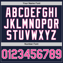 Load image into Gallery viewer, Custom Navy Pink-White Bomber Full-Snap Varsity Letterman Two Tone Hoodie Jacket

