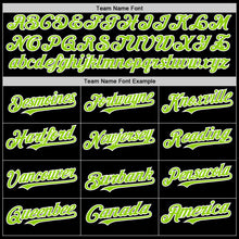 Laden Sie das Bild in den Galerie-Viewer, Custom Black Neon Green-White Bomber Full-Snap Varsity Letterman Lapel Collar Byron Jacket
