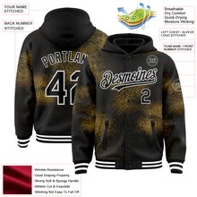 Загрузить изображение в средство просмотра галереи, Custom Black Old Gold-White Abstract Network 3D Pattern Design Bomber Full-Snap Varsity Letterman Hoodie Jacket
