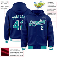 Charger l&#39;image dans la galerie, Custom Royal Teal-White Bomber Full-Snap Varsity Letterman Hoodie Jacket
