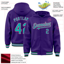 Charger l&#39;image dans la galerie, Custom Purple Aqua Pink-Black Bomber Full-Snap Varsity Letterman Hoodie Jacket

