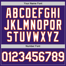Charger l&#39;image dans la galerie, Custom Purple White-Orange Bomber Full-Snap Varsity Letterman Hoodie Jacket
