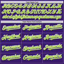 Charger l&#39;image dans la galerie, Custom Purple Neon Green-White Bomber Full-Snap Varsity Letterman Hoodie Jacket
